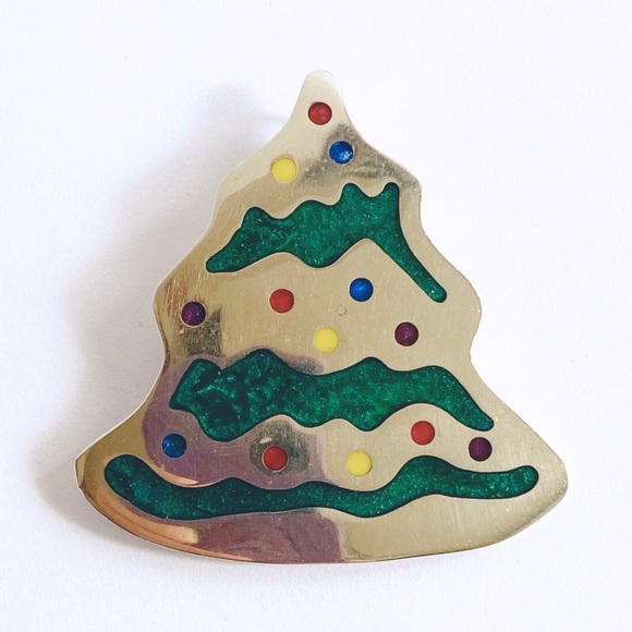Christmas Tree Brooch/Pendant Alpaca Mexico Silver Enamel Vintage - Picture 2 of 6